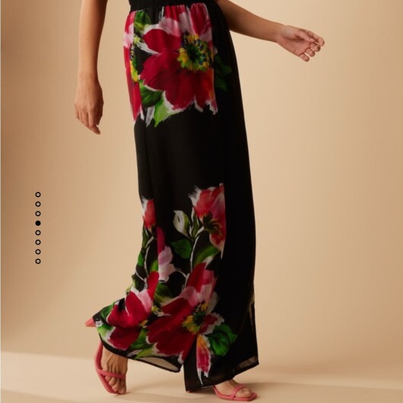 Frank Lyman floral chiffon wide leg women’s trousers Size 14 pull on Resortwear - Picture 4 of 15